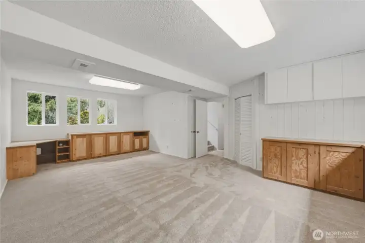 This lower rec room is large and perfect for relaxing!