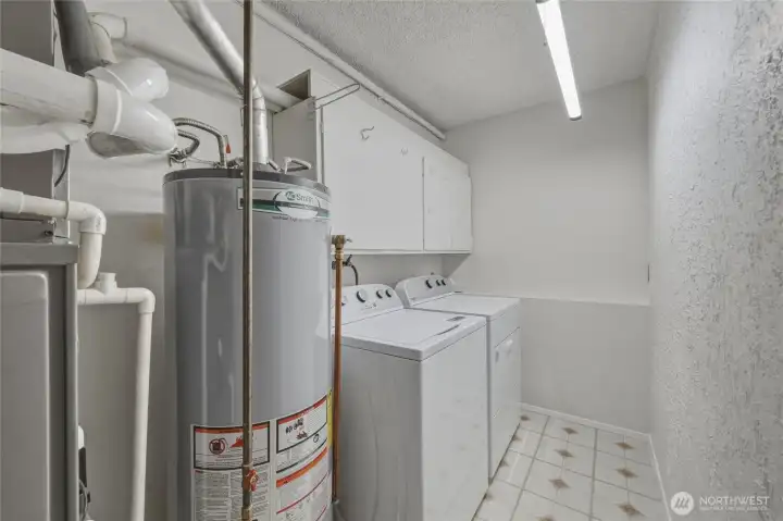 Lower floor laundry room which also includes the HW tank and furnace that is less than a year old.