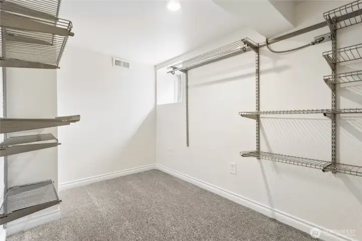 Downstairs has a lot of extra storage space—this closet is one example.