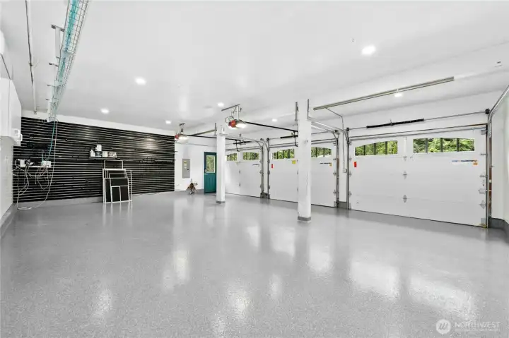3 bay garage with epoxy flooring