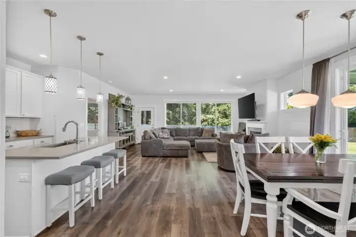 Entering main living space.  Open, spacious with wonderful views of private back yard.