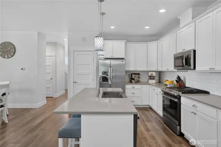 View back to front entry.  Door in center is pantry.