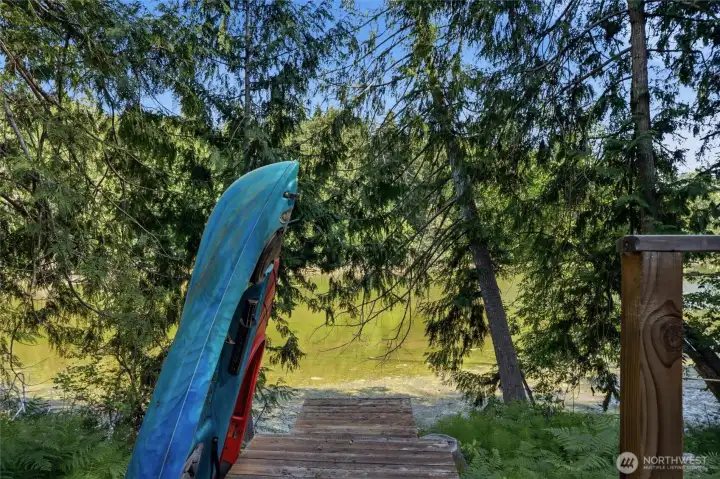 Private deck overlooking water access to Dutchers Cove at High Tide