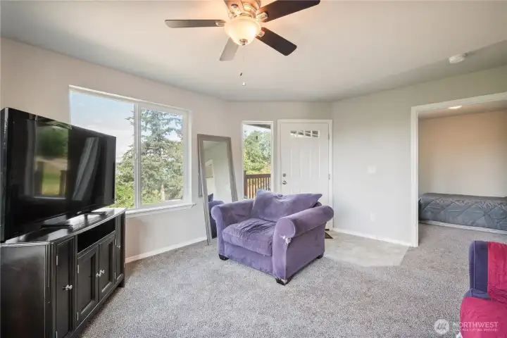 Bedroom off living room.