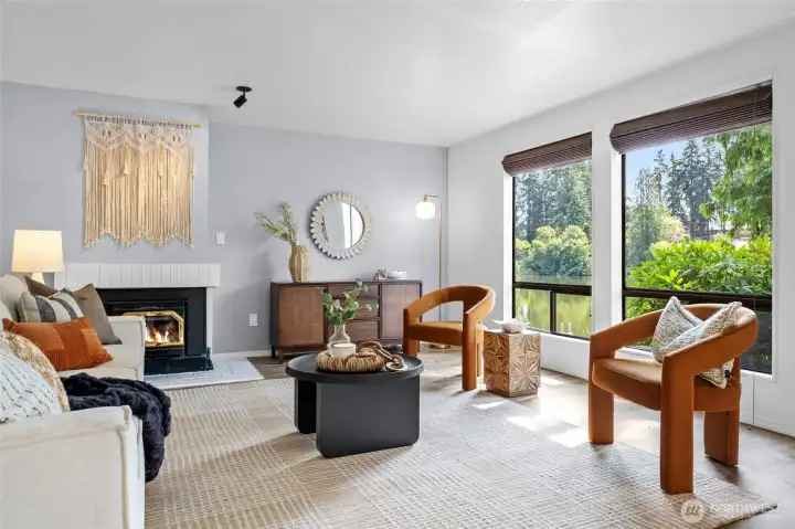Living room with lake view. Living room with lake view.
