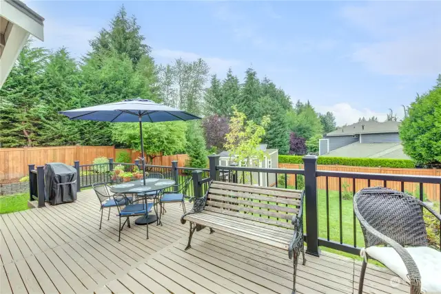 Elevated deck overlooking backyard