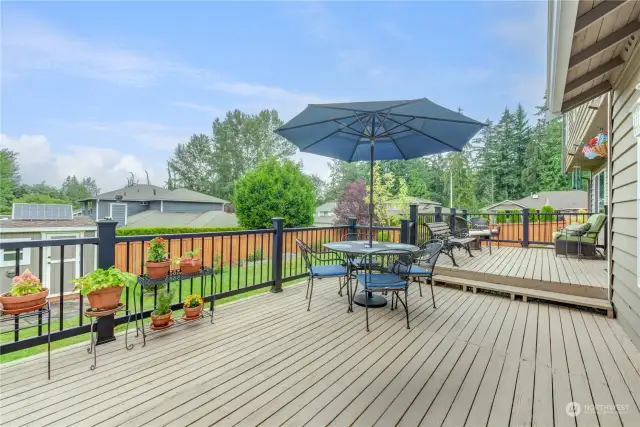 Elevated deck overlooking backyard