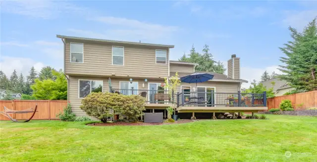 Elevated deck overlooking backyard