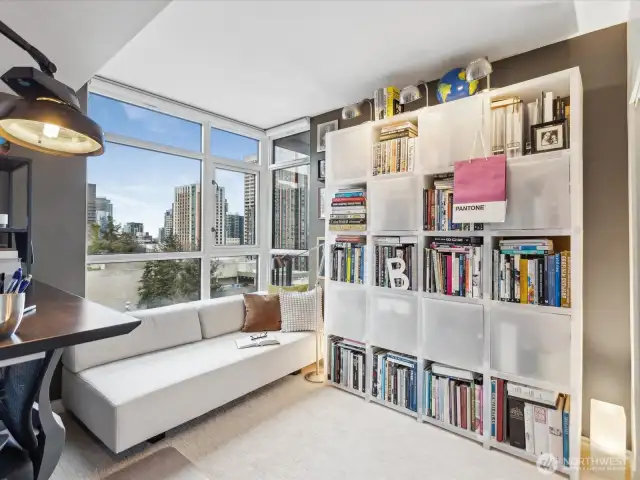 Generously sized 2nd bedroom with closet. Currently used as office & sitting room, yet spacious enough as a bedroom.