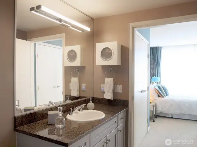 Primary bath view to bedroom!