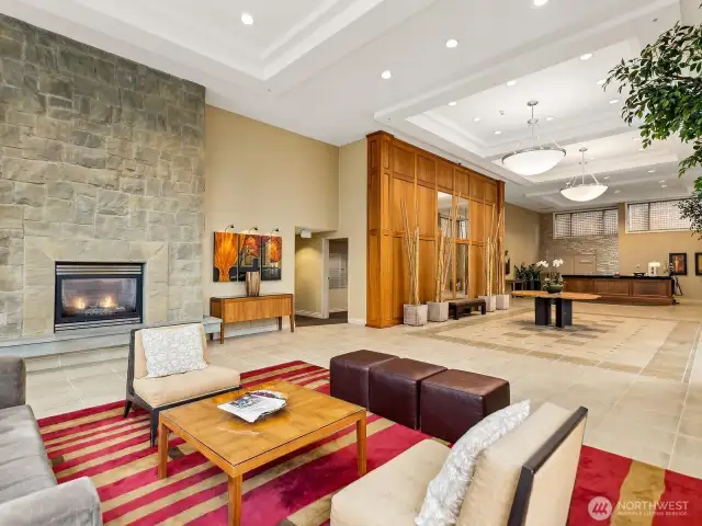 A very welcoming lobby with sitting space adjacent to the 24 hour concierge.