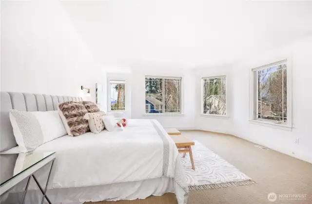 Grand Primary Suite with Tons of Windows, Peek-a-boo Lake View, and Fireplace