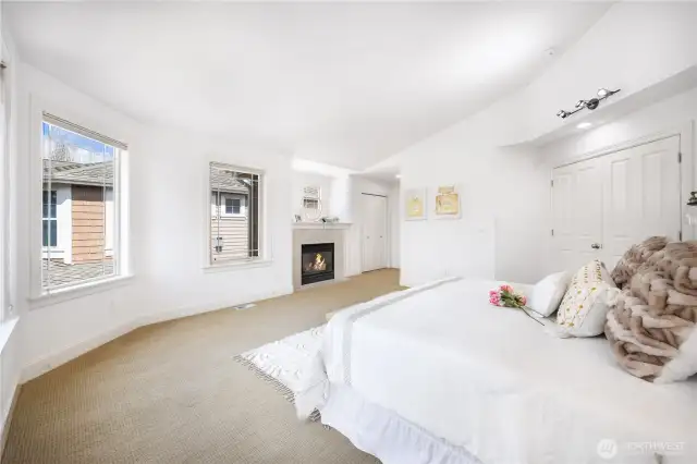 Grand Primary Suite with Tons of Windows, Peek-a-boo Lake View, and Fireplace