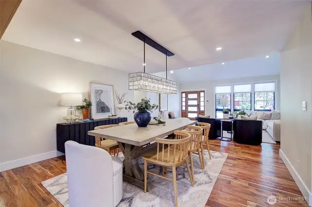 Dining area with chandelier