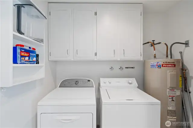 The Utility room is off the hallway and has a pocket door.