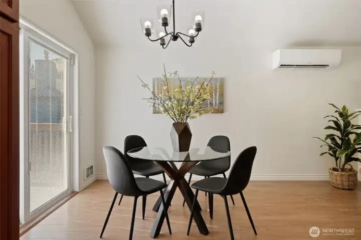 Dining area with access to deck.