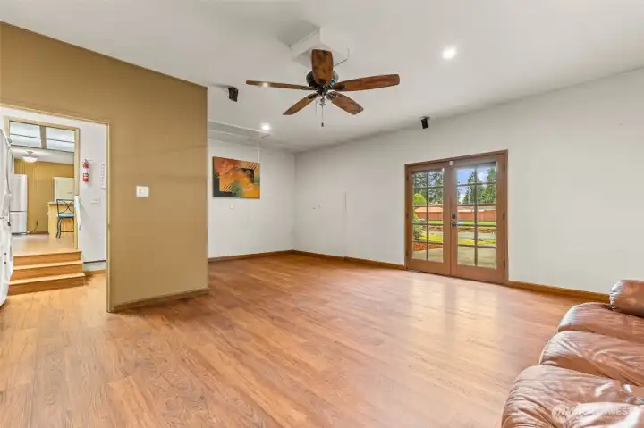 Oversized family room with French doors to outside