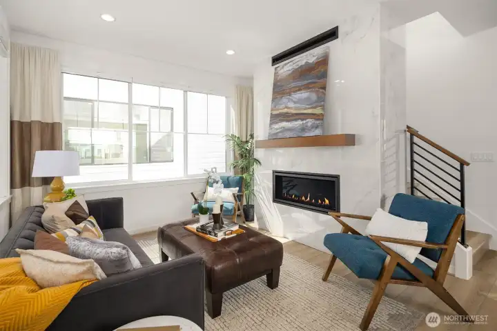 Gas fireplace for ambiance and lovely heat in the cooler weather.