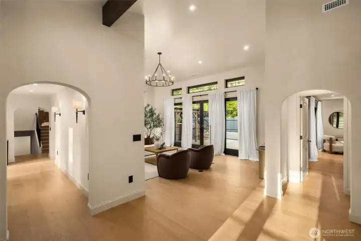 Wide plank solid hardwoods and cathedral ceilings