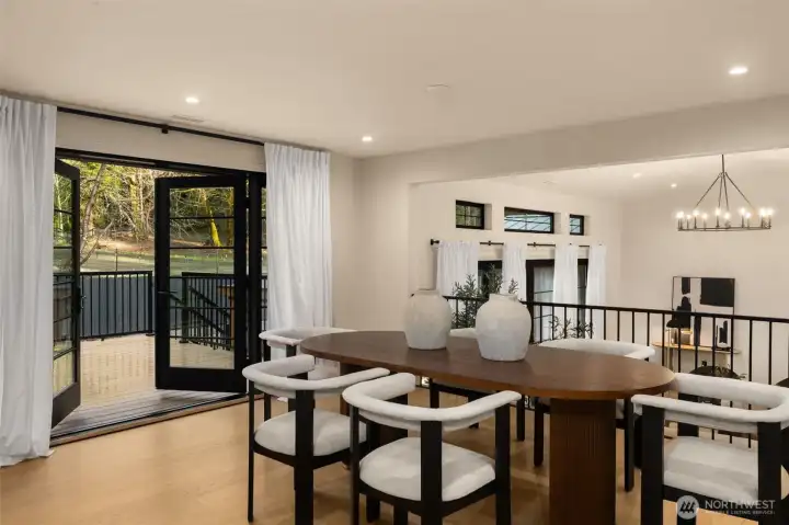 The eating space leads to the trex deck, bringing in natural light