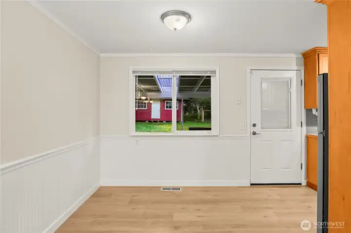 Dining room with a view of the large back yard