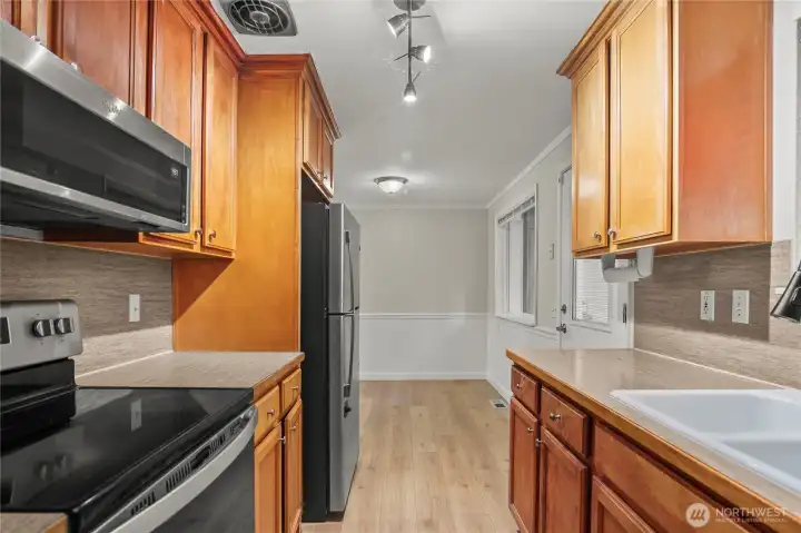 Kitchen with all stainless steel appliances