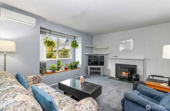 Sunken Living Room~Window Box Seat~Pellet Stove for Warmth & Mini Split for Cooling