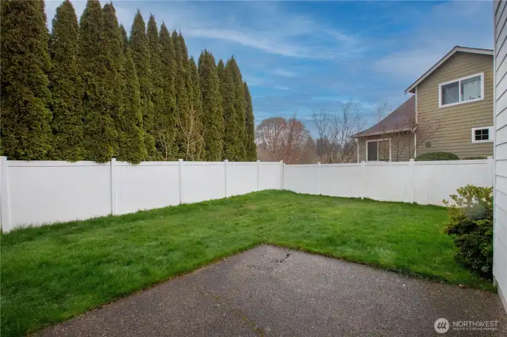 fully fenced with white vinyl fencing