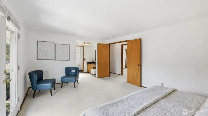 This large primary suite is freshly painted.