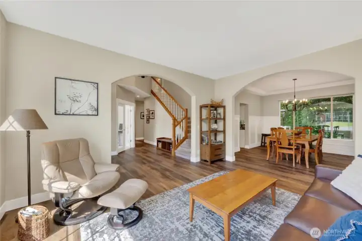 Wonderful flow to floor plan living room open to dining room.