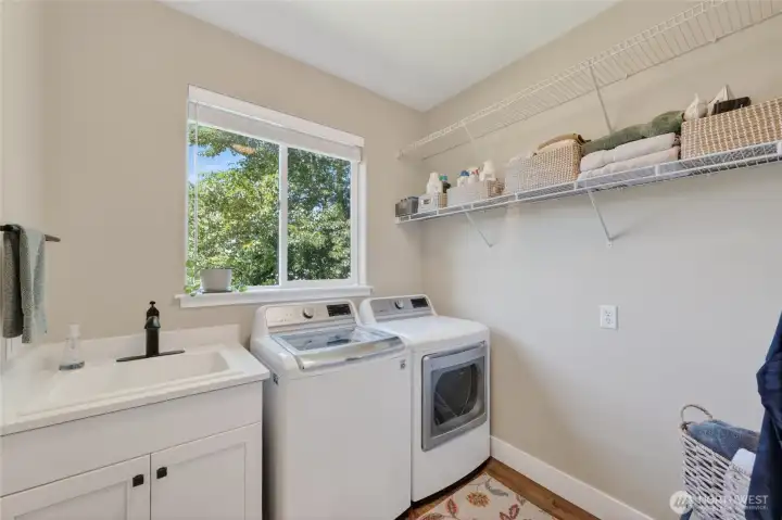 Utility room off back hall with utility sink.