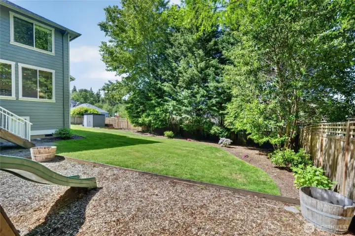 Plenty of space to garden if you choose and garden shed.
