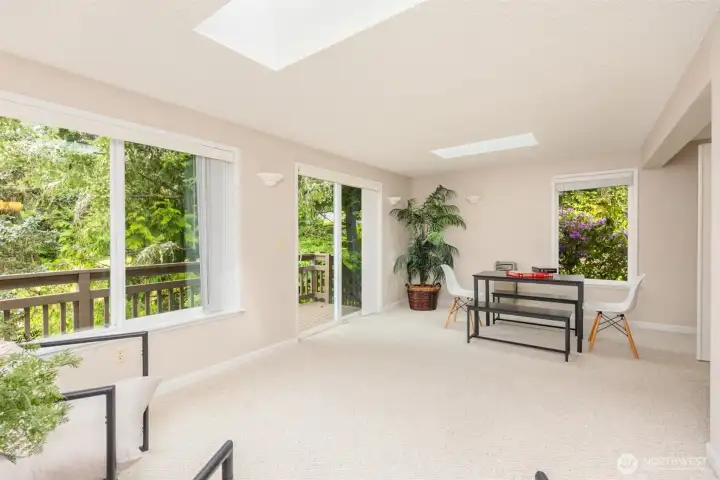 Another look at the sunroom with a propane heater.