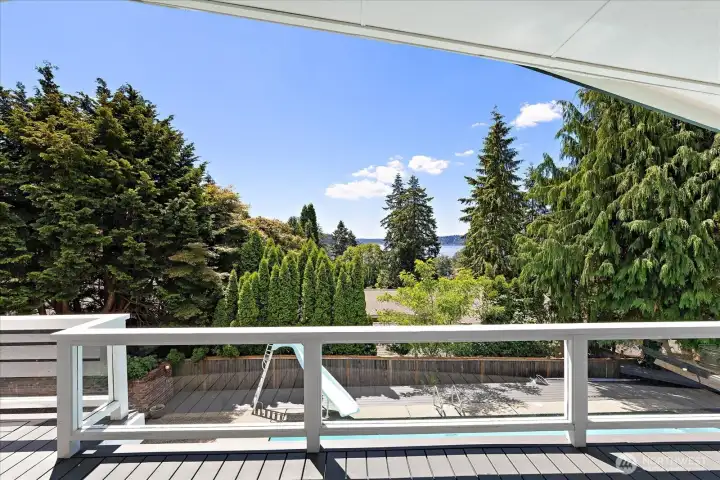 Main floor deck with lake views Main floor deck with lake views