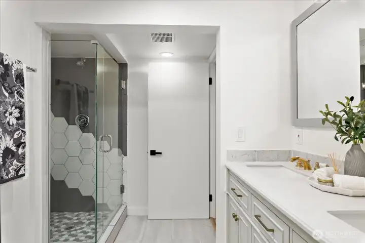 Downstairs 3/4 bath off 1st bedroom Downstairs 3/4 bath off 1st bedroom
