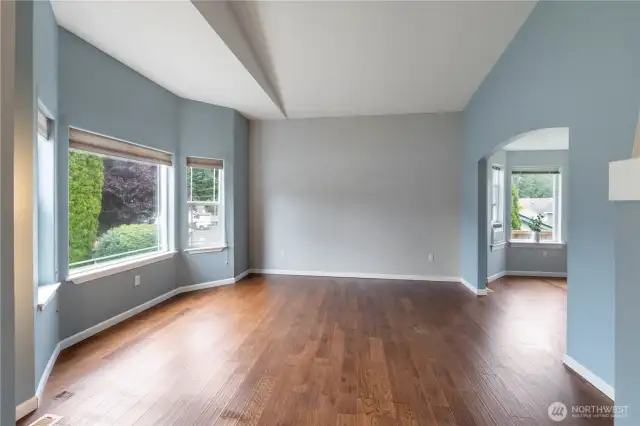 Living room with vaulted ceilings