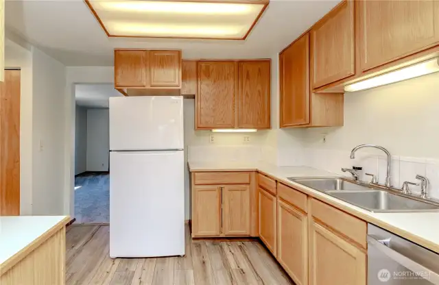 Open kitchen with lots of counter space.