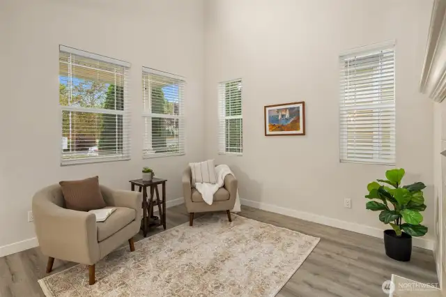 Living area with two-story ceiling