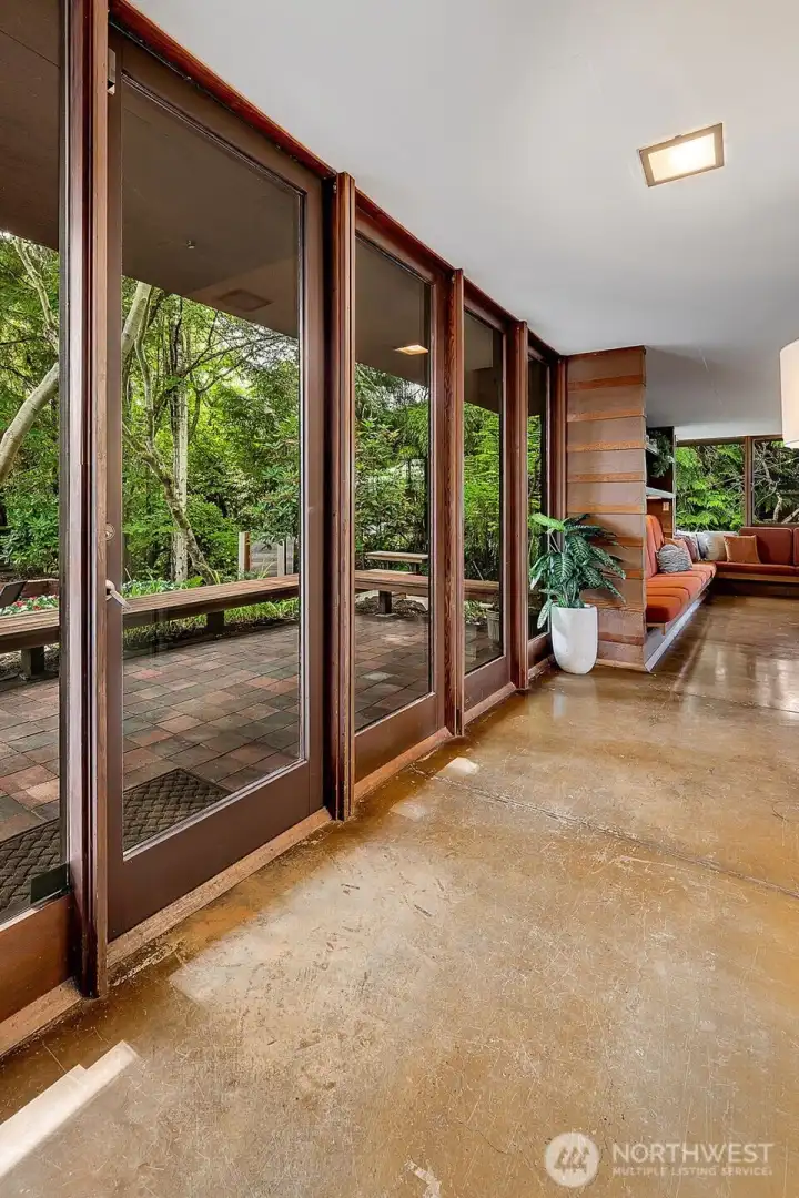 Wall of glass doors into the entryway