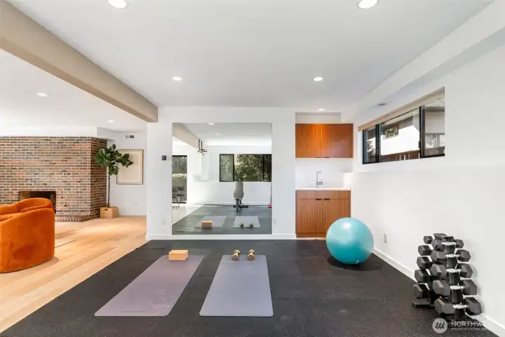 Huge rec room. This half is currently used as a home gym.