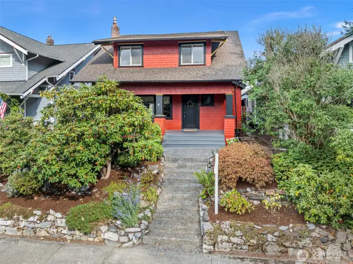 Front of home, terraced entrance