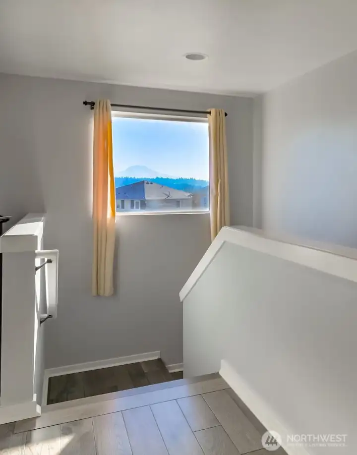 Beautiful view of Mt Rainier on the way upstairs