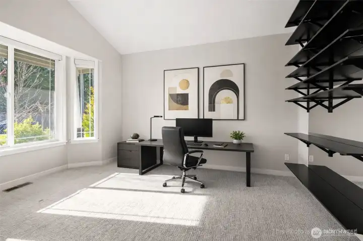 digitally staged office/bedroom