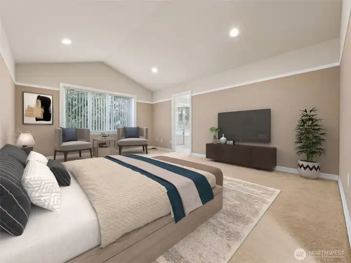 Primary bedroom with walk-in closet, 5 piece bath- virtual staging