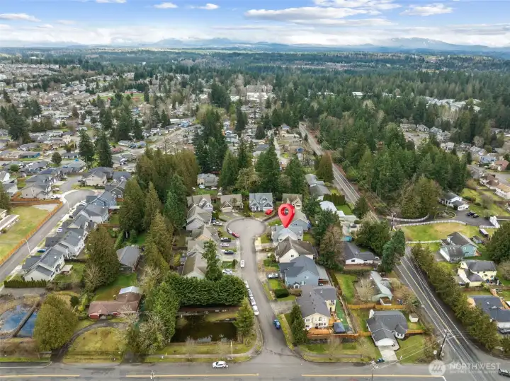 Crystal Court neighborhood developed in 2003, Green River College in background on right.