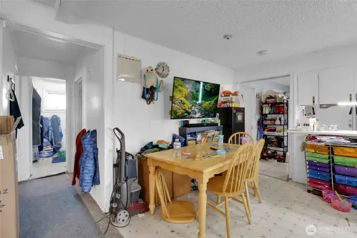 Straight down the hall is the full bath. To the left and right down the short hall are bedrooms 2 and 3.