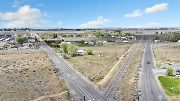 Another view of the triangle, where Maple and the RR tracks intersect. The utility pole is where the corner of the property is.