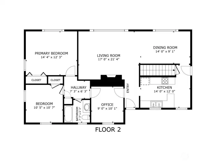 Main floor features great views of Mount Rainier from south-facing windows.  2 full bedrooms and updated bathroom.  Pass-through office space with closet could potentially be re-purposed to a bedroom.