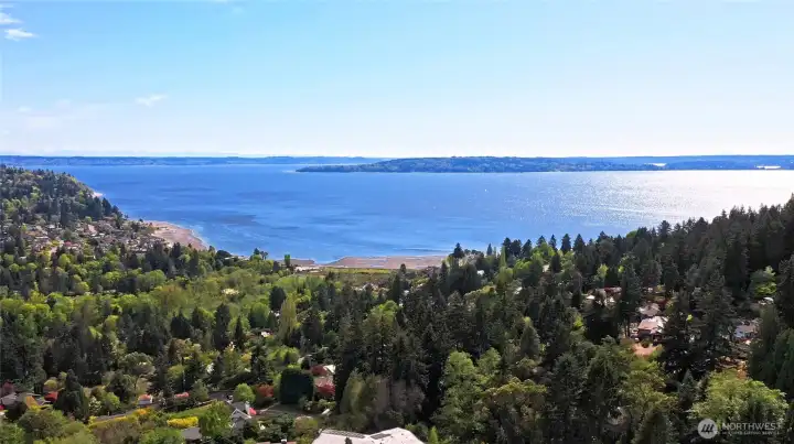 Normandy Park on Puget Sound: Sweeping aerial view of the Normandy Park community with Puget Sound beaches and parks.