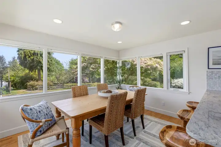Dining space with picture windows